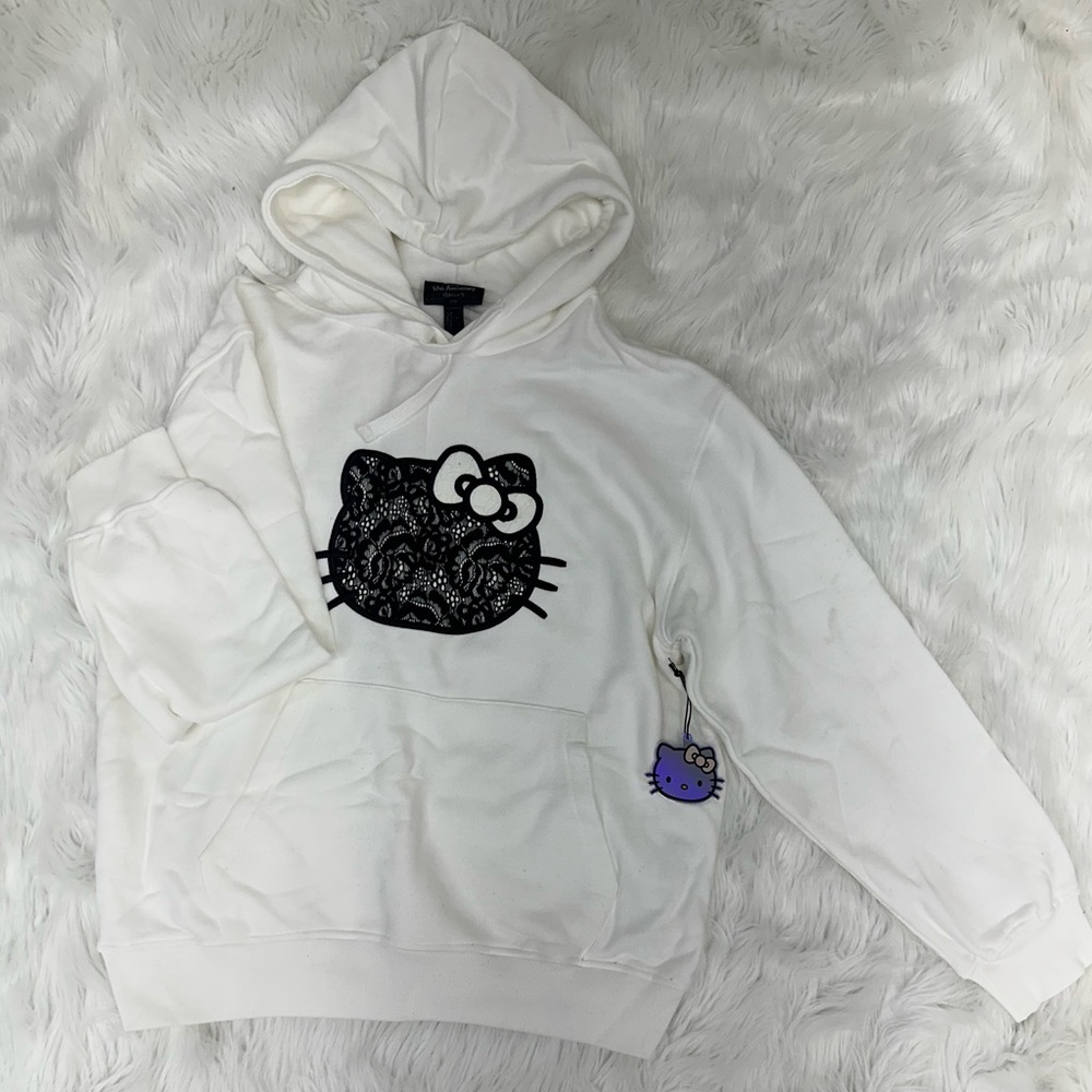 White Hoodie with Black Hello Kitty Laced